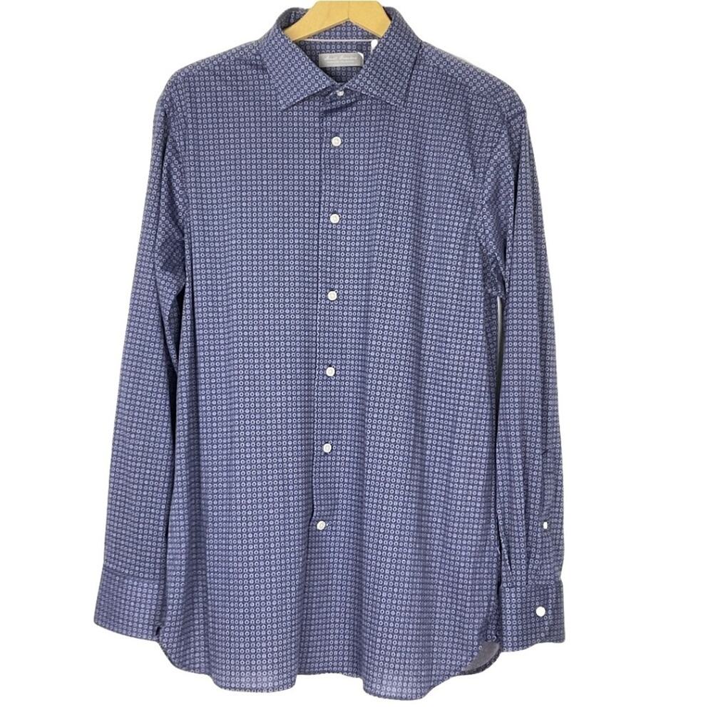 Daniel Cremieux Signature Collection Mens Blue Geometric Print Button Shirt L